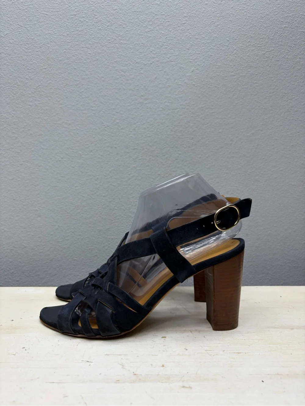 Sezane Blue Nubuck Slingback Heeled Sandals Size 40
